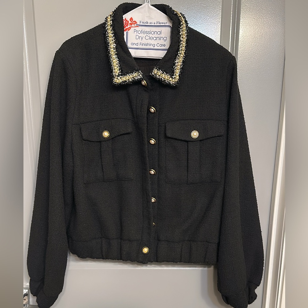 Nanette Lepore Black Tweed Pearl Button Jacket - XL